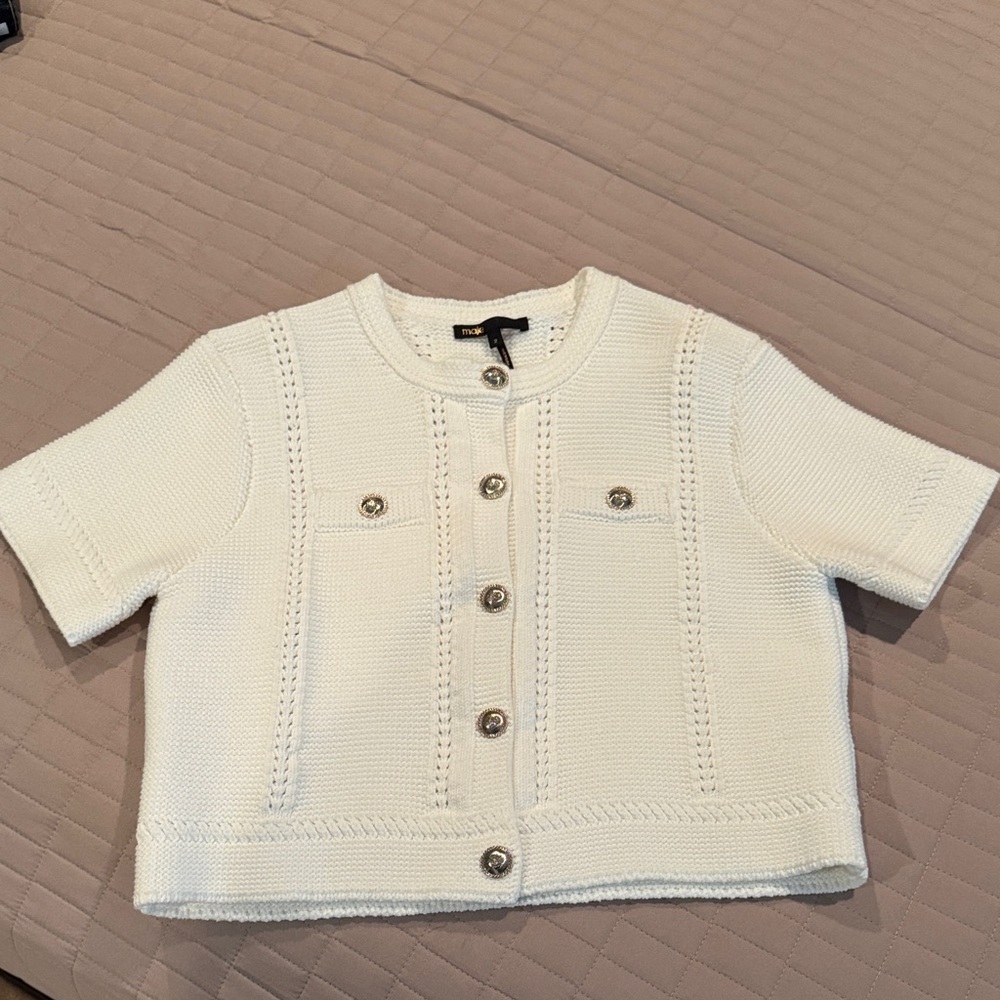 Maje White Textured Knit Cardigan